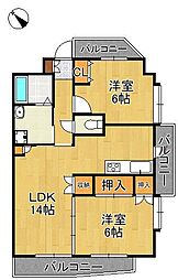 ハイネス若園 2LDKの間取図画像