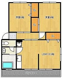 グリーンハイツうえだ 2LDKの間取図画像
