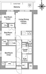 コンフォリア・リヴ大森西 3階3LDKの間取り