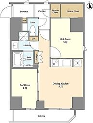 グランカーサ蒲田ウエスト 6階2DKの間取り