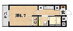 グランベルドール 3階1Kの間取り