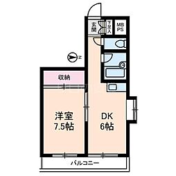三桃マンション 2階1DKの間取り
