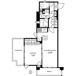イプセ蒲田WEST 8階1LDKの間取り