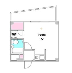 第3丸仙ハイツ 2階ワンルームの間取り
