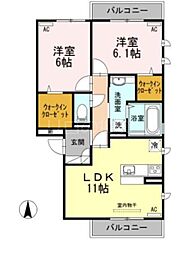 アルページュ大森B棟 3階2LDKの間取り