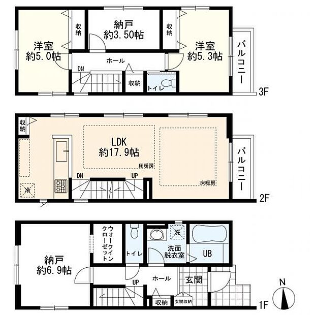 3ＳＬＤＫ＋カーポート　1号棟