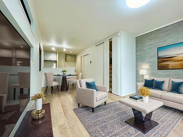 リビング（配置してある家具はCGによるイメージです）ゆったりとくつろげる、明るく開放的なリビング空間です。