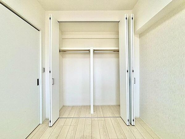 クローゼットは棚やハンガーパイプが付いた使いやすい設計。収納BOXなどもスッキリ収納できます。普段使わない季節用品やトランクなど、大きなものもラクラク収納できます。