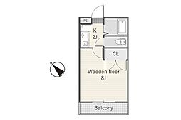 山の脇　鏡山I 1階1Kの間取り