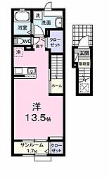 ウィンズ・ウエスト　II 2階ワンルームの間取り