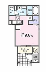 ウィンズ・ウエスト　I 1階ワンルームの間取り