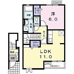 ジュネス原1番館 2階1LDKの間取り