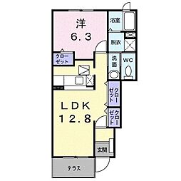 クレメントＥ 1階1LDKの間取り