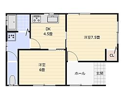 レジデンスT 2階2DKの間取り