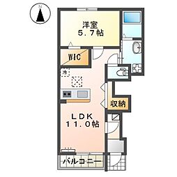 （仮）鏡新築アパートＢ棟 1階1LDKの間取り