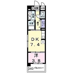 ルイシャトレ鏡 2階1DKの間取り