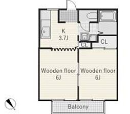 ルーブルN 2階2Kの間取り