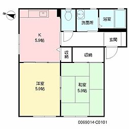 レガート外町C棟 2Kの間取図画像