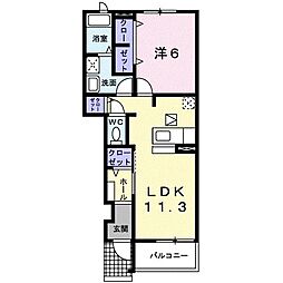 うらら1番館 1LDKの間取図画像