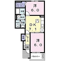 エストウィステリアA 2DKの間取図画像