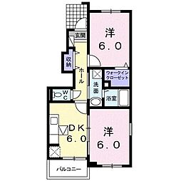 ナチュラルシャープ・フラットB 2DKの間取図画像