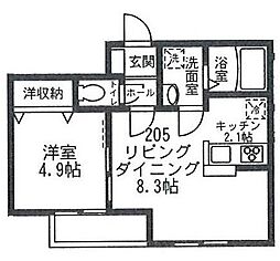 東急東横線 妙蓮寺駅 徒歩6分の賃貸アパート 2階1LDKの間取り