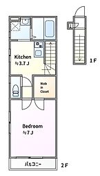 横浜市営地下鉄ブルーライン 港南中央駅 徒歩9分の賃貸アパート 2階1Kの間取り