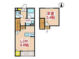 JR日豊本線 帖佐駅 徒歩27分の賃貸アパート 2階1LDKの間取り