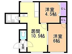 エンブレム発寒1-C 2LDKの間取図画像
