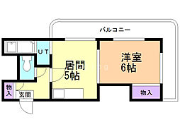 パークサイドふる里 1Kの間取図画像