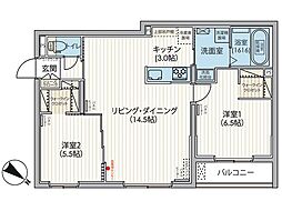 札幌市営東西線 宮の沢駅 徒歩7分の賃貸マンション 2階2LDKの間取り