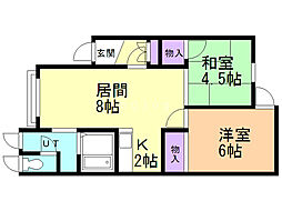 アルバ西野A(旧:villa shinmei A) 2階2DKの間取り
