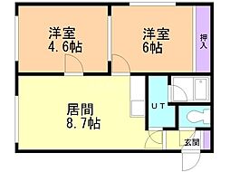 グレース山の手 2LDKの間取図画像