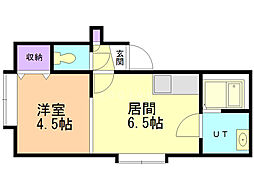 カステル八軒 1DKの間取図画像
