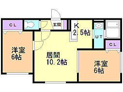 ハピネス西宮の沢 2LDKの間取図画像