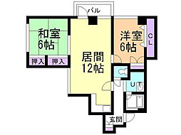 レーベン山の手 2LDKの間取図画像