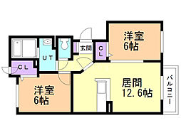 ソレイユ西町B 2LDKの間取図画像
