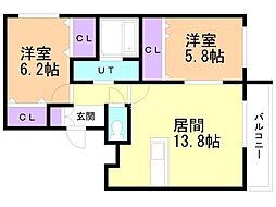 シュマール西町北 2LDKの間取図画像