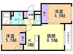 フェバリット壱番館 2LDKの間取図画像