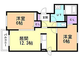 ソレイユ西町A 2LDKの間取図画像