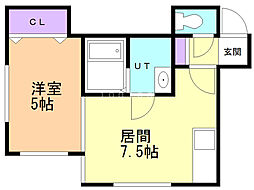 ハピネス銭函2 1DKの間取図画像