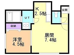 アウルの杜宮の沢 1LDKの間取図画像