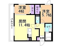札幌市西区八軒一条西1丁目マンション 2LDKの間取図画像