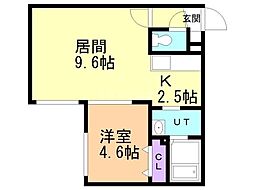 札幌市西区二十四軒四条6丁目マンション 1LDKの間取図画像