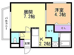 ルーエ琴似 1LDKの間取図画像