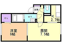 セジュールさつき 1LDKの間取図画像
