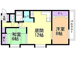 ドミニオン・山の手 2LDKの間取図画像