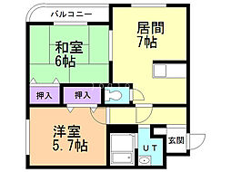 アルファNEXT八軒 2DKの間取図画像
