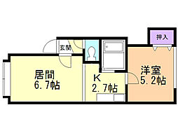 グランドハイツ手稲 1LDKの間取図画像