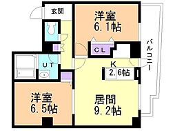 サイレンス八軒アネックス 2LDKの間取図画像